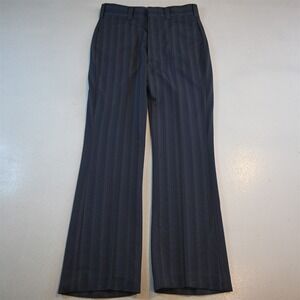 Vtg Mens 70s 30x30 Blue Herringbone Double Knit Bell Bottom Flare Mens Pants